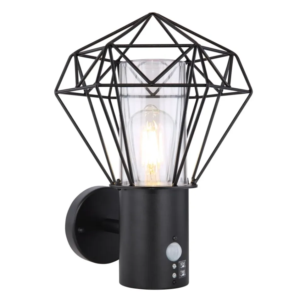 Lampe D'Exterieur Globo Horace Noir, 1 Lumiere, Detecteur De Mouvement
