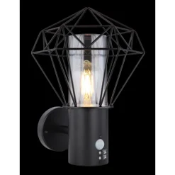 Lampe D'Exterieur Globo Horace Noir, 1 Lumiere, Detecteur De Mouvement