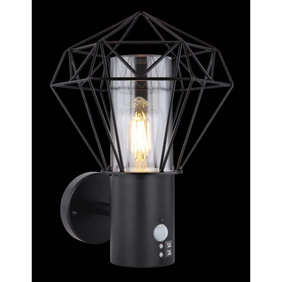 Lampe D'Exterieur Globo Horace Noir, 1 Lumiere, Detecteur De Mouvement