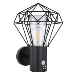 Lampe D'Exterieur Globo Horace Noir, 1 Lumiere, Detecteur De Mouvement