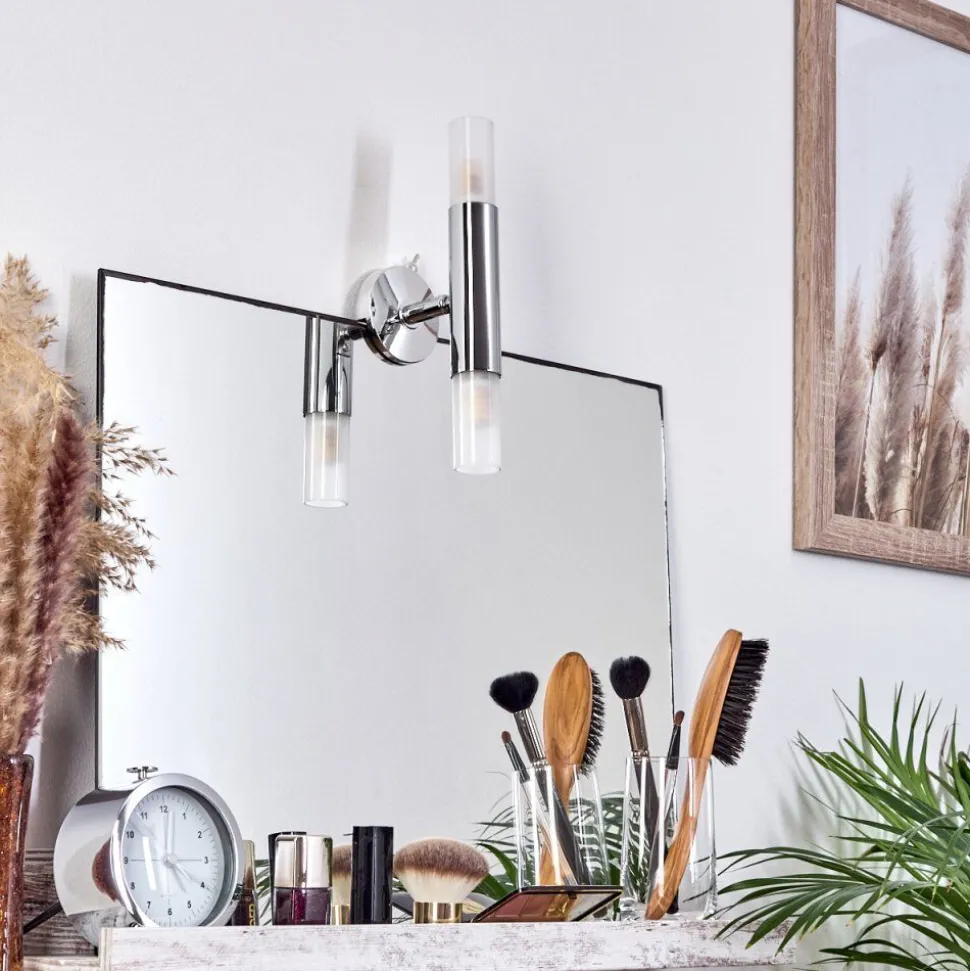 Lampe Miroir Morges Led Brun Fonce, Nickel Mat, 2 Lumieres