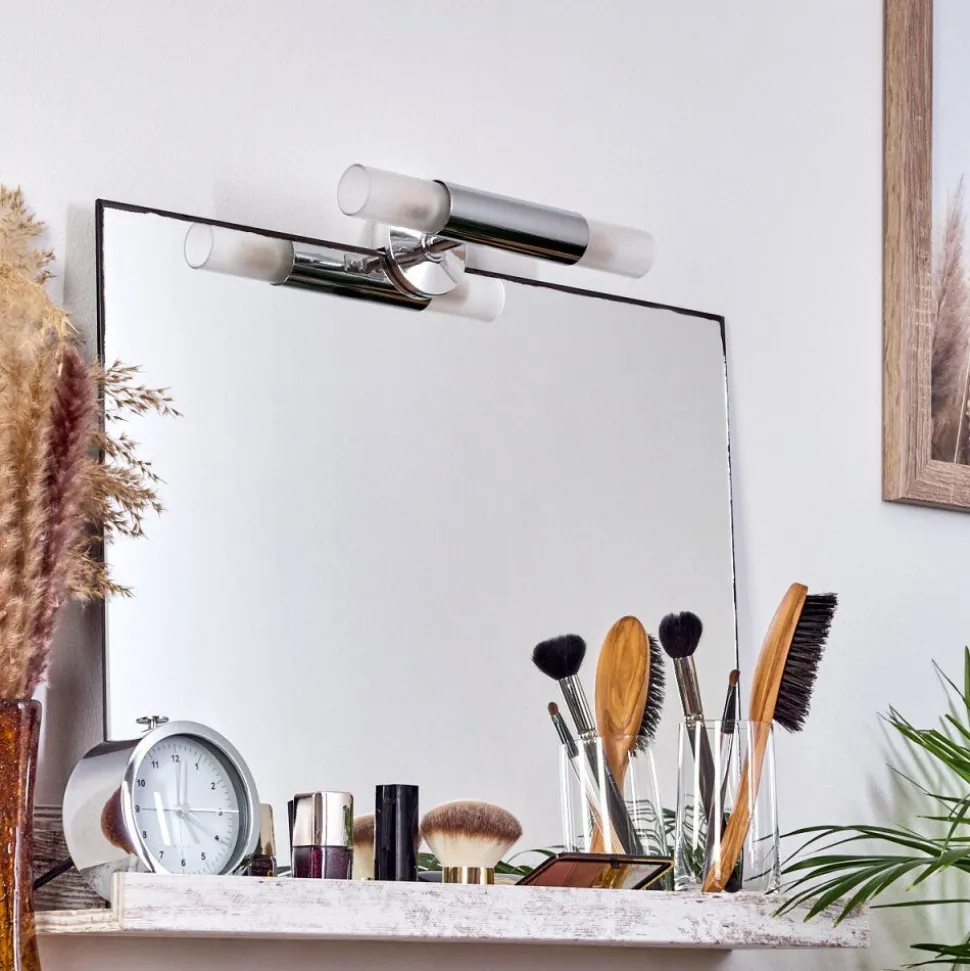 Lampe Miroir Morges Led Brun Fonce, Nickel Mat, 2 Lumieres