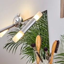 Lampe Miroir Morges Led Brun Fonce, Nickel Mat, 2 Lumieres