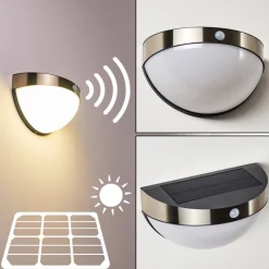 Lampe Solaire Basra Led Chrome, 1 Lumiere, Detecteur De Mouvement
