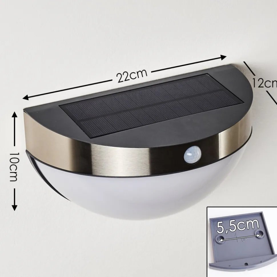 Lampe Solaire Basra Led Chrome, 1 Lumiere, Detecteur De Mouvement