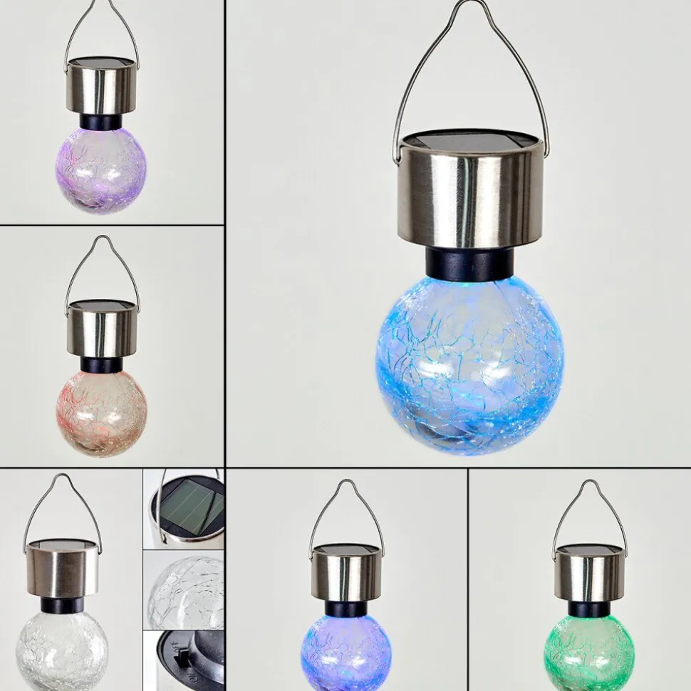 Lampe Solaire Falco Led Acier Inoxydable, 1 Lumiere, Changeur De Couleurs