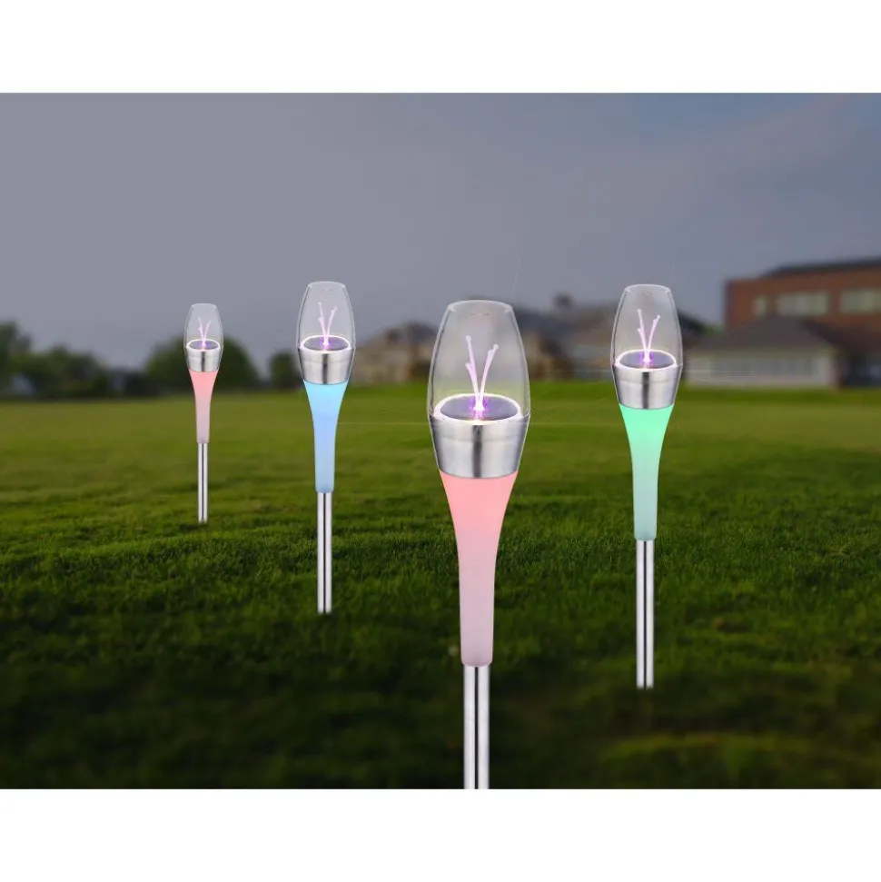 Lampe Solaire Globo Led Acier Inoxydable, 2 Lumieres, Changeur De Couleurs