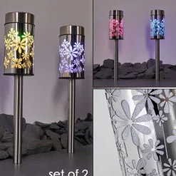 Lampe Solaire Gorizia Led Acier Inoxydable, 2 Lumieres, Changeur De Couleurs