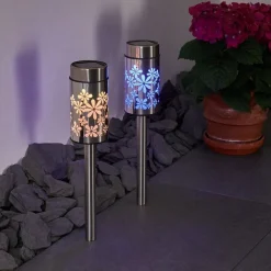 Lampe Solaire Gorizia Led Acier Inoxydable, 2 Lumieres, Changeur De Couleurs