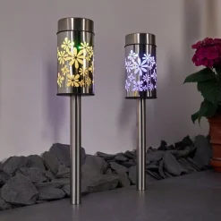 Lampe Solaire Gorizia Led Acier Inoxydable, 2 Lumieres, Changeur De Couleurs