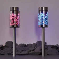 Lampe Solaire Gorizia Led Acier Inoxydable, 2 Lumieres, Changeur De Couleurs
