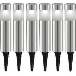 Lot De 6 Lampes Solaires Eglo Shine Led Acier Inoxydable, 6 Lumieres