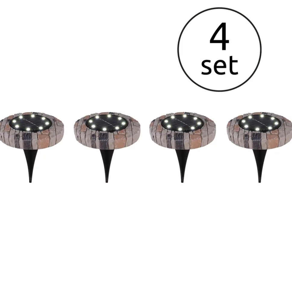 Lot De 4 Lampes Solaires Globo Led Gris, 8 Lumieres