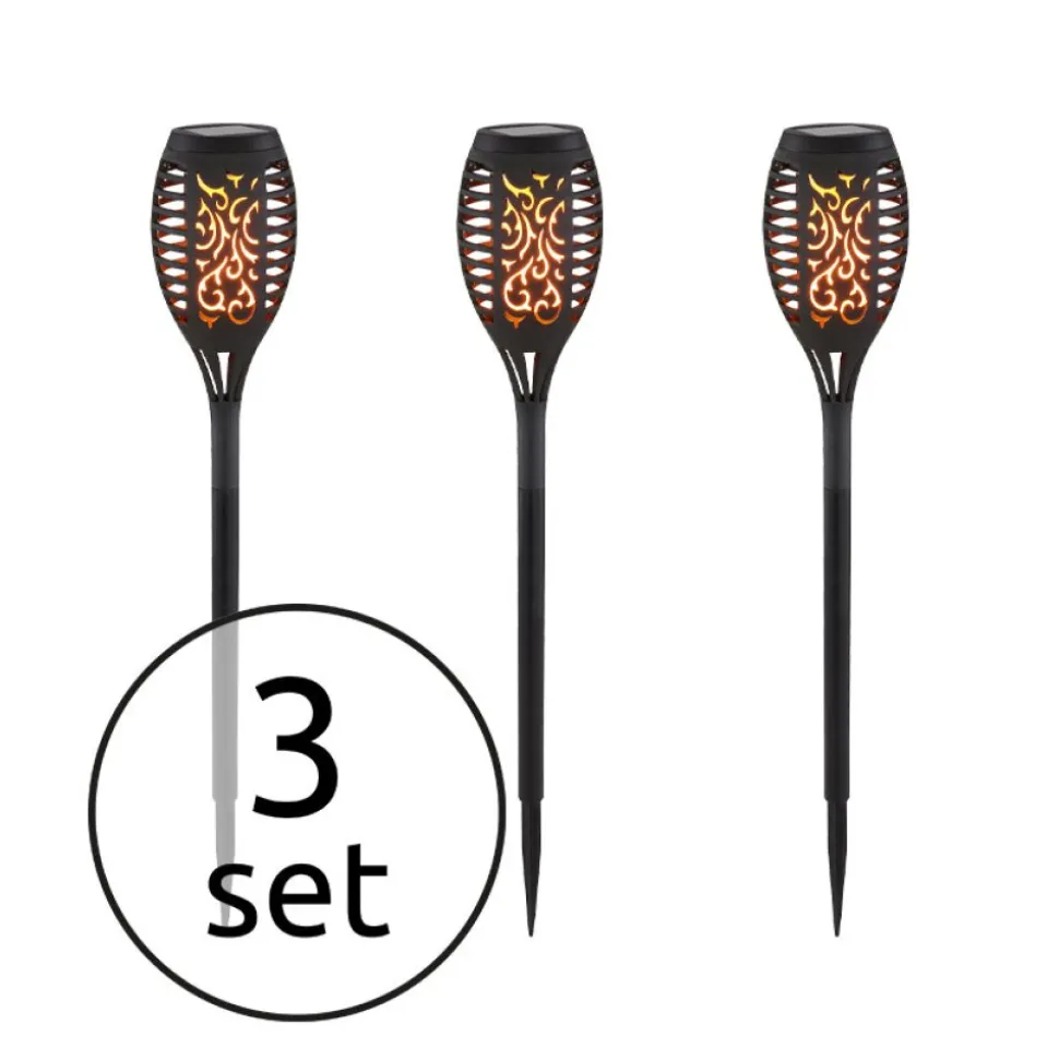 Lot De 3 Lampes Solaires Globo Sokaro Led Noir, 12 Lumieres