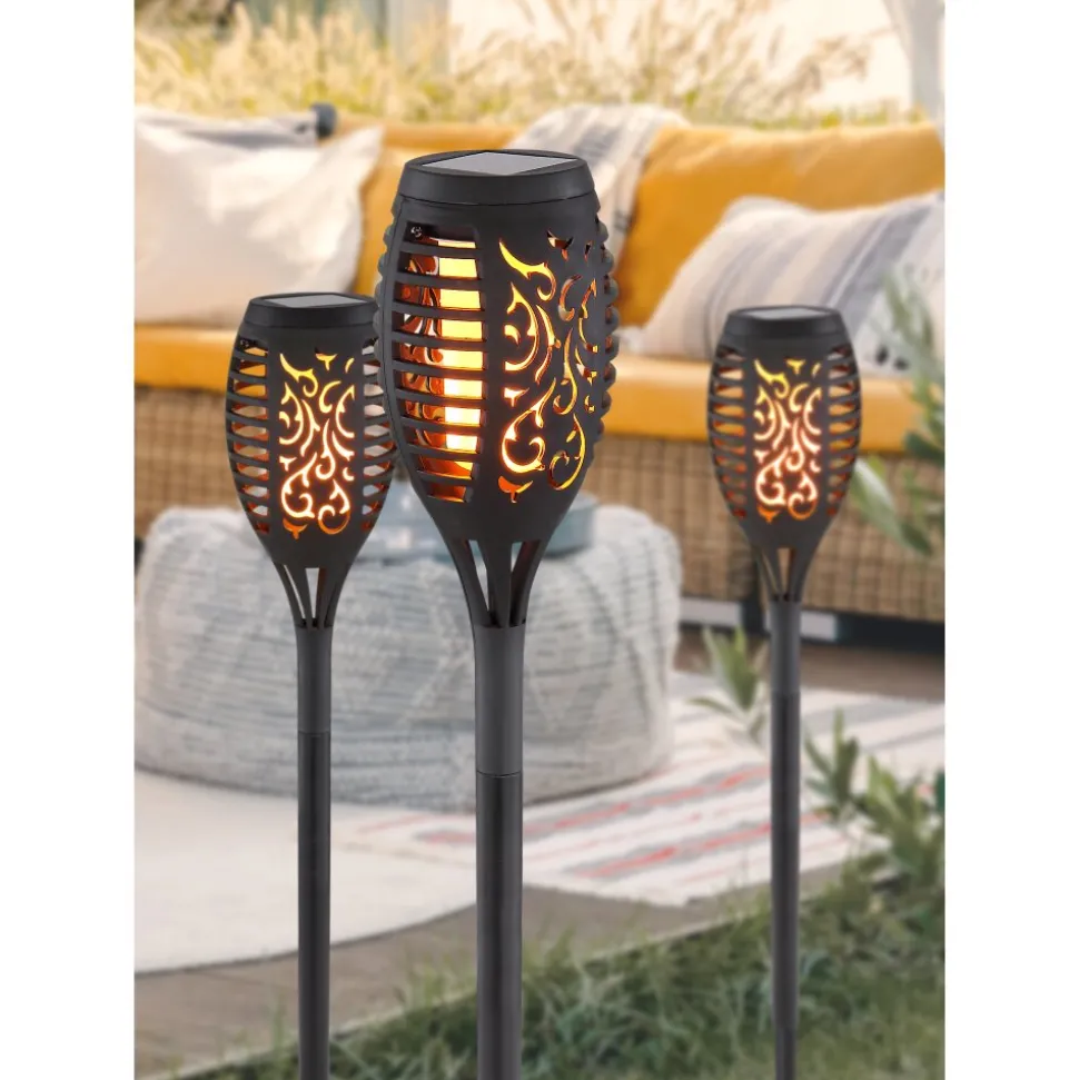 Lot De 3 Lampes Solaires Globo Sokaro Led Noir, 12 Lumieres