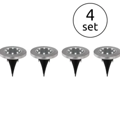 Lot De 4 Lampes Solaires Globo Led Acier Inoxydable, 8 Lumieres