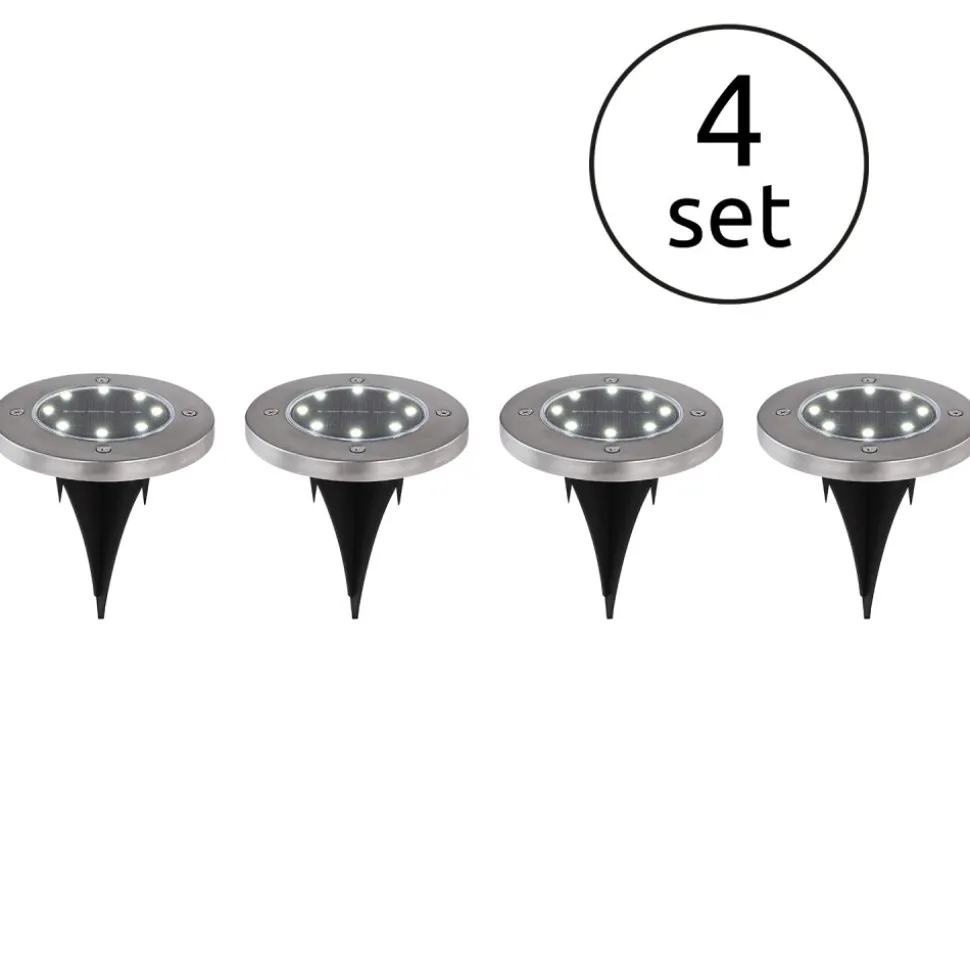 Lot De 4 Lampes Solaires Globo Led Acier Inoxydable, 8 Lumieres