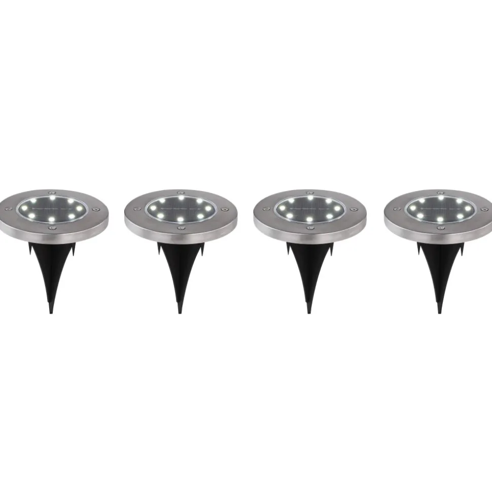 Lot De 4 Lampes Solaires Globo Led Acier Inoxydable, 8 Lumieres