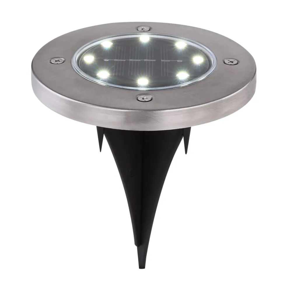 Lot De 4 Lampes Solaires Globo Led Acier Inoxydable, 8 Lumieres