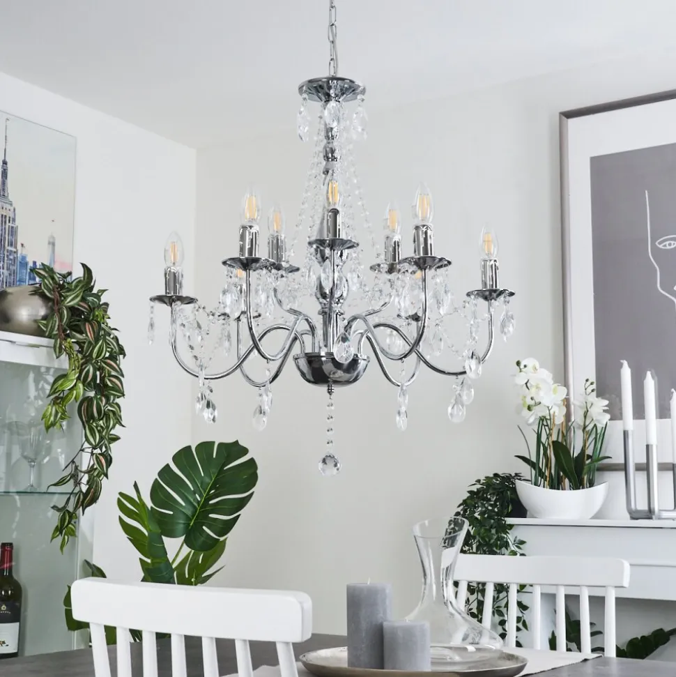 Lustre Cheop Chrome, Transparent, 9 Lumieres