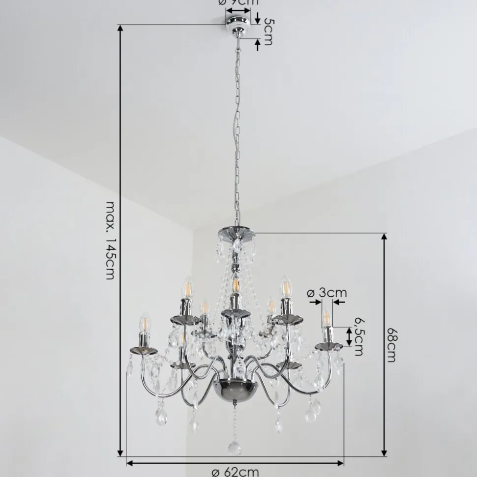Lustre Cheop Chrome, Transparent, 9 Lumieres