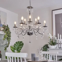 Lustre Cheop Chrome, Transparent, 9 Lumieres