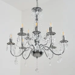 Lustre Cheop Chrome, Transparent, 9 Lumieres