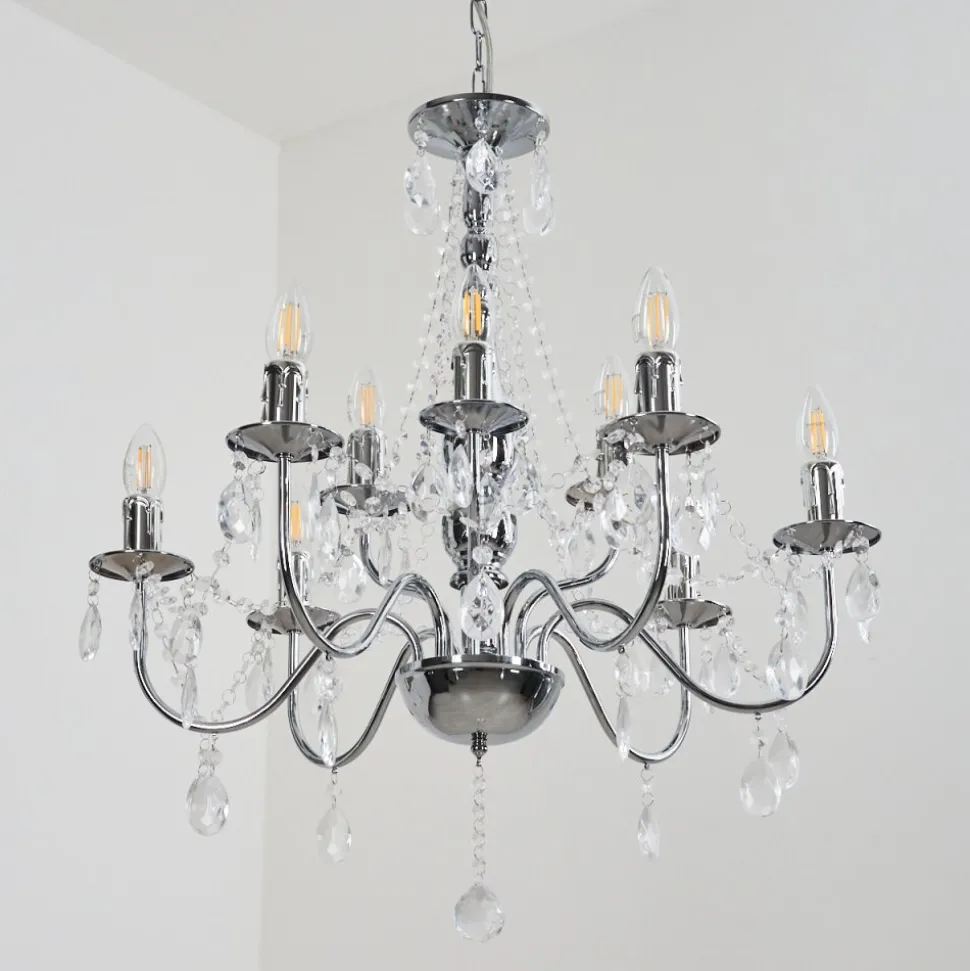 Lustre Cheop Chrome, Transparent, 9 Lumieres
