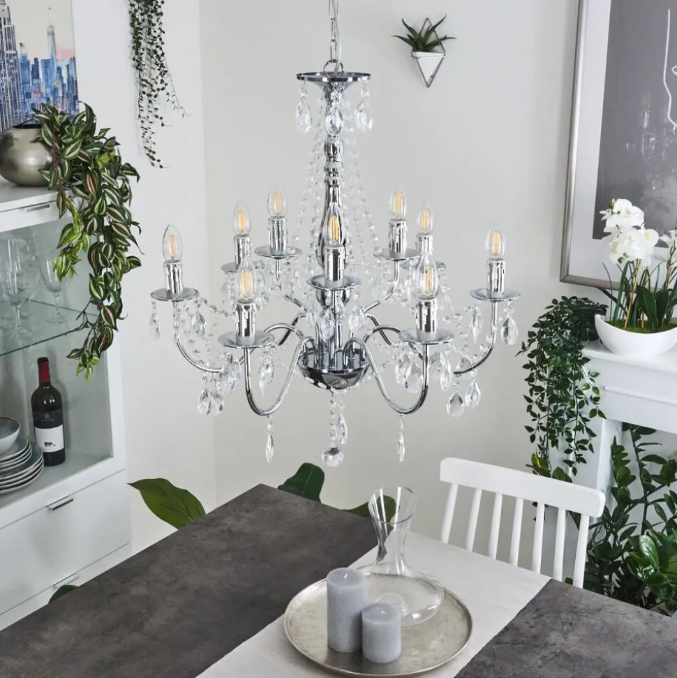 Lustre Cheop Chrome, Transparent, 9 Lumieres