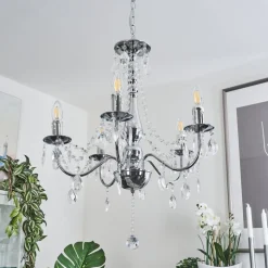 Lustre Cheop Chrome, Transparent, 5 Lumieres