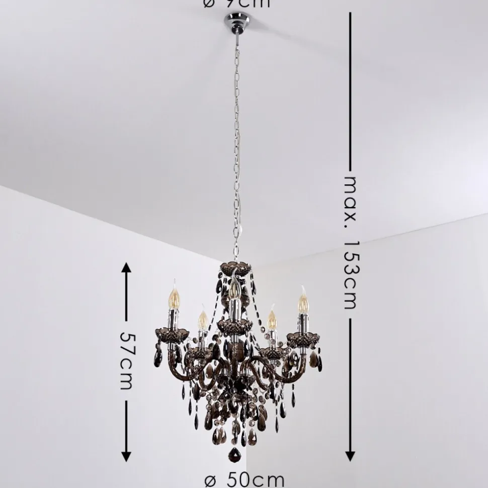 Lustre Delhi Noir, Transparent, 5 Lumieres