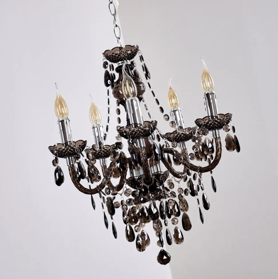 Lustre Delhi Noir, Transparent, 5 Lumieres