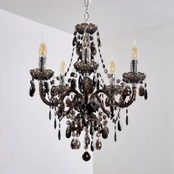 Lustre Delhi Noir, Transparent, 5 Lumieres
