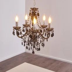 Lustre Delhi Noir, Transparent, 5 Lumieres
