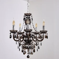 Lustre Delhi Noir, Transparent, 5 Lumieres