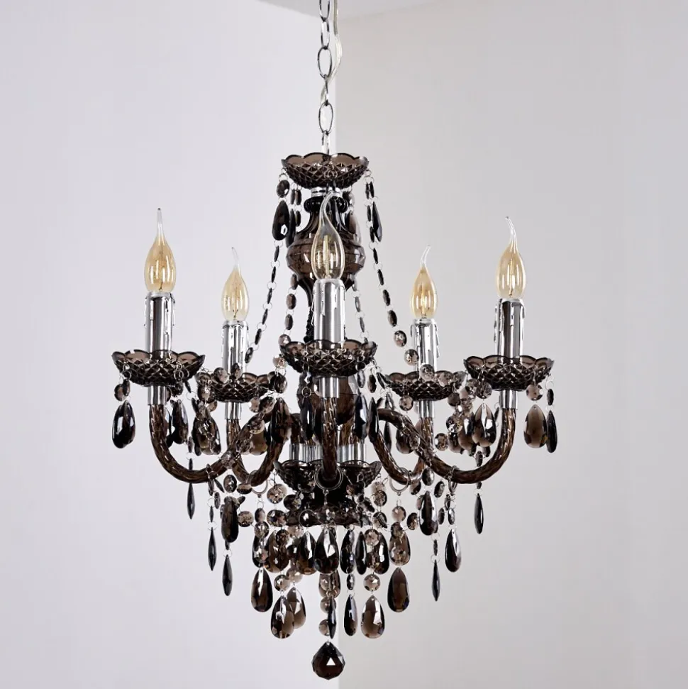 Lustre Delhi Noir, Transparent, 5 Lumieres