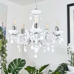 Lustre Malmback Chrome, Blanc, 5 Lumieres