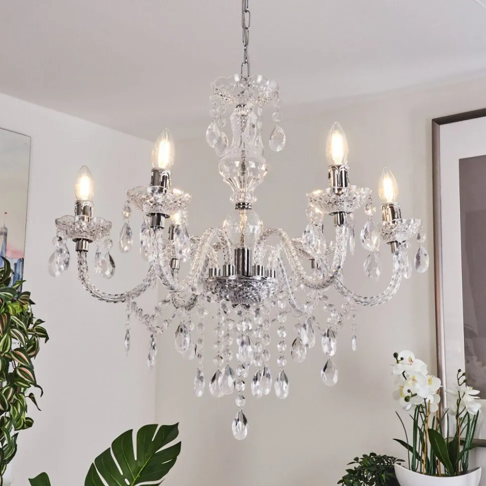 Lustre Malmback Chrome, Transparent, 6 Lumieres