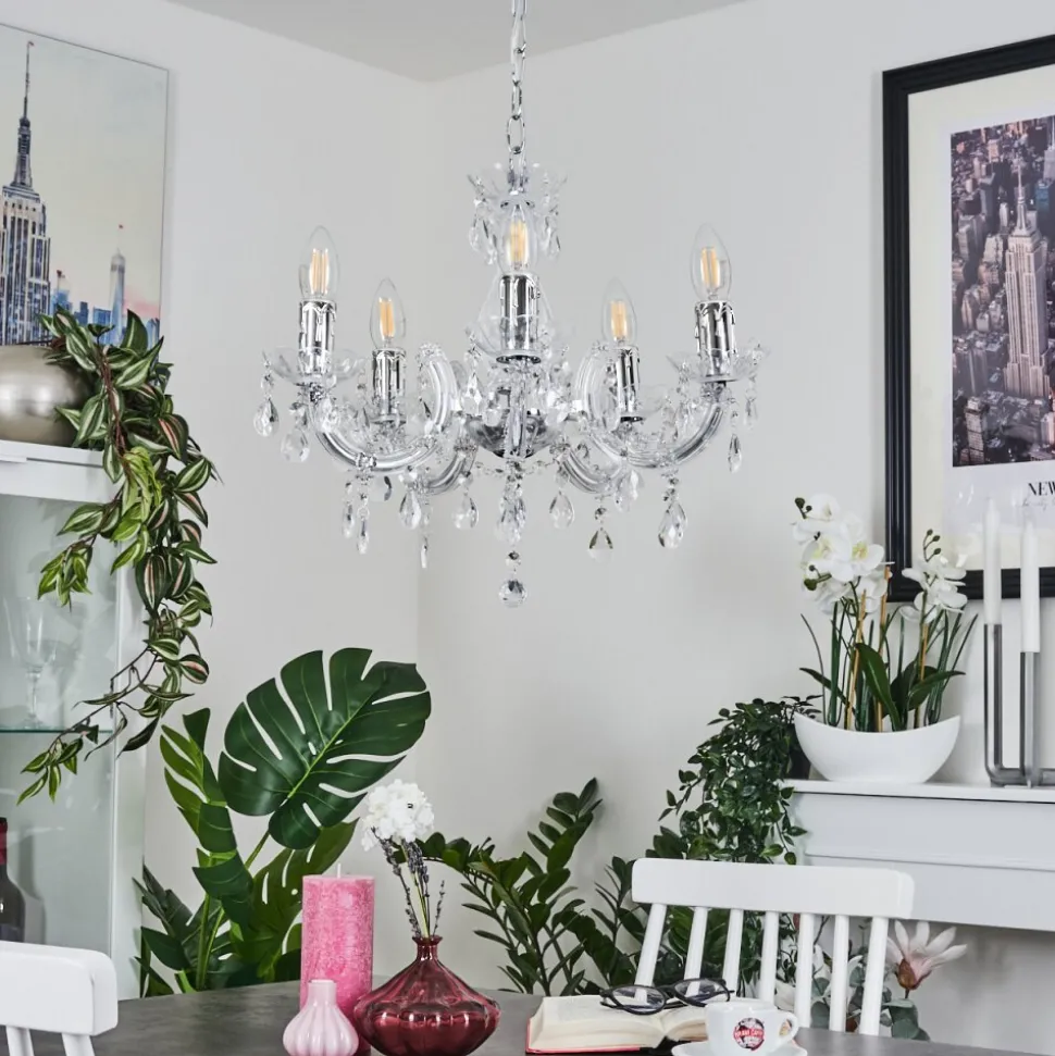 Lustre Malmback Chrome, Transparent, 5 Lumieres