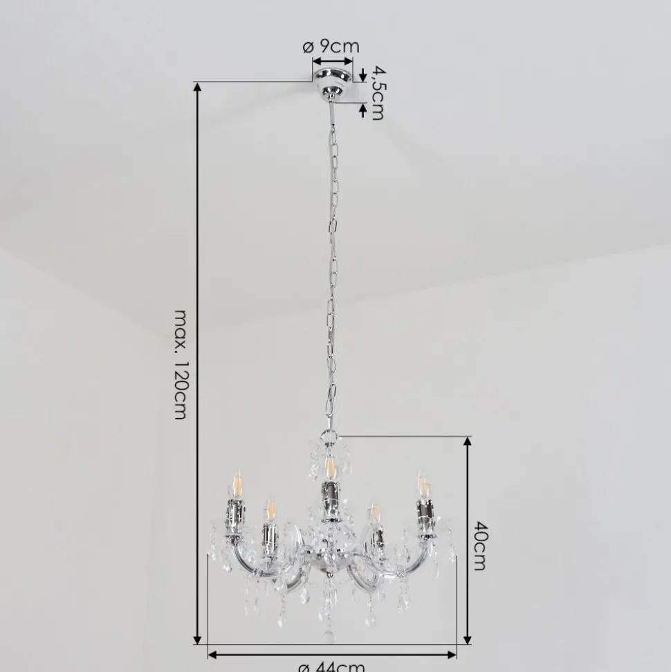 Lustre Malmback Chrome, Transparent, 5 Lumieres