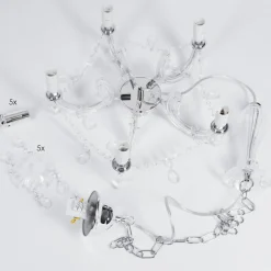 Lustre Malmback Chrome, Transparent, 5 Lumieres