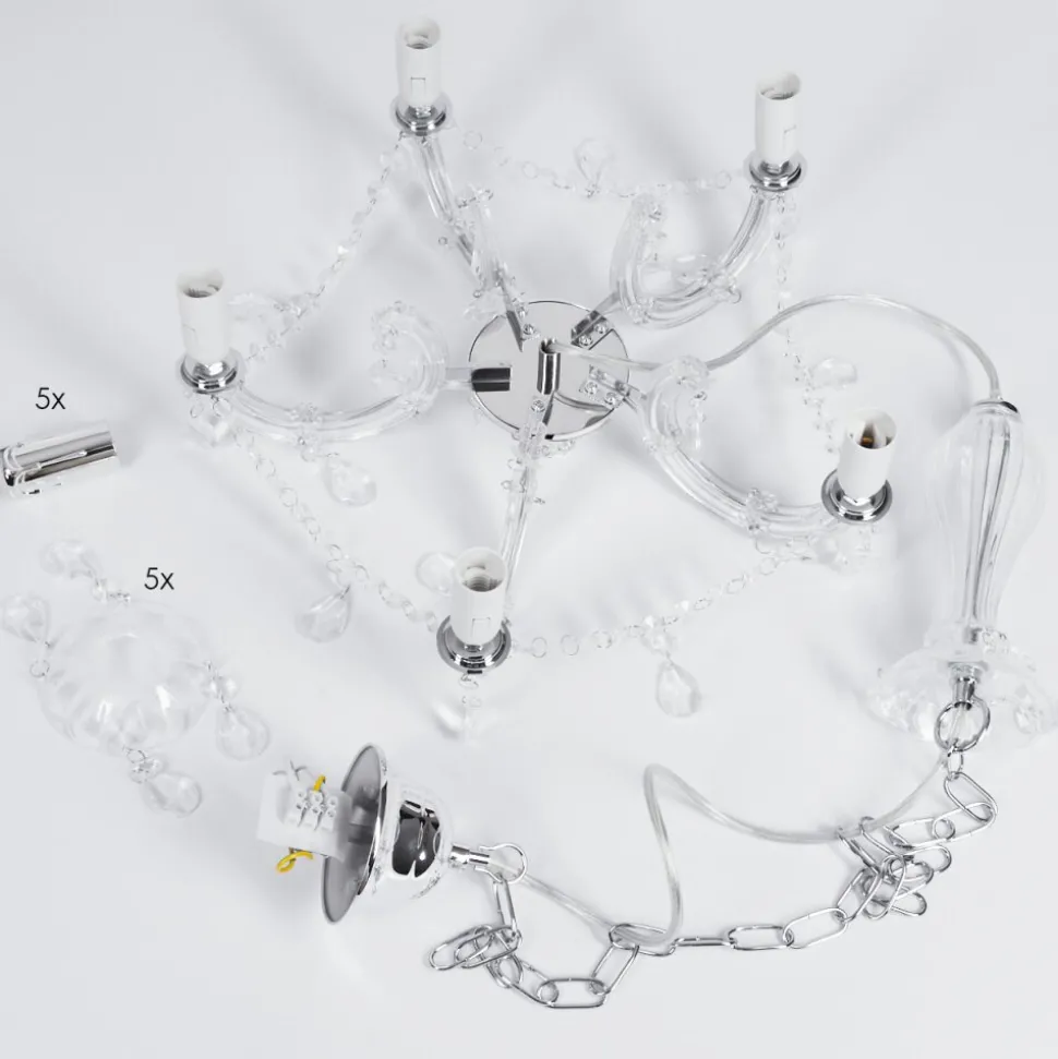 Lustre Malmback Chrome, Transparent, 5 Lumieres