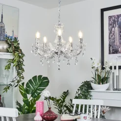 Lustre Malmback Chrome, Transparent, 5 Lumieres