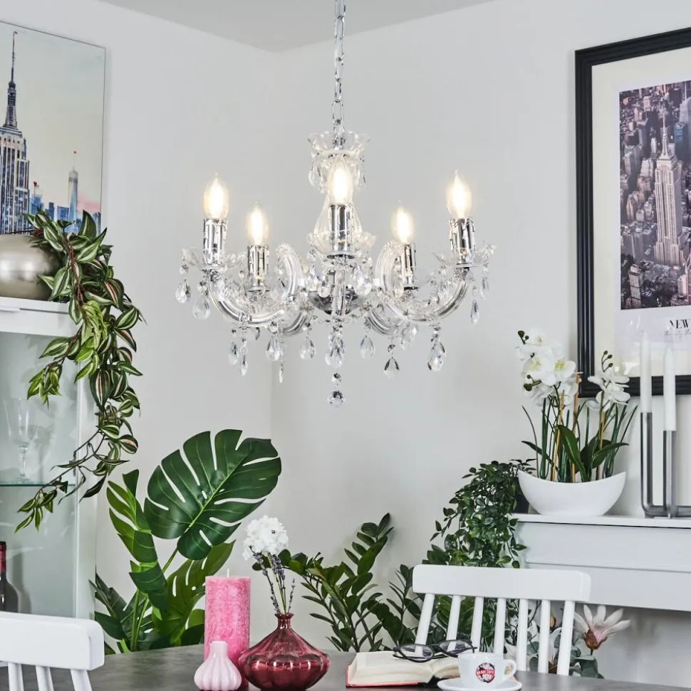 Lustre Malmback Chrome, Transparent, 5 Lumieres