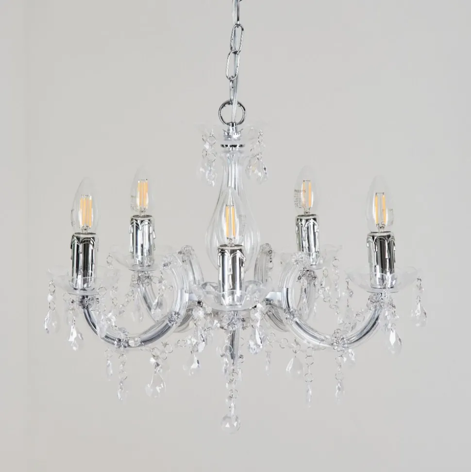 Lustre Malmback Chrome, Transparent, 5 Lumieres