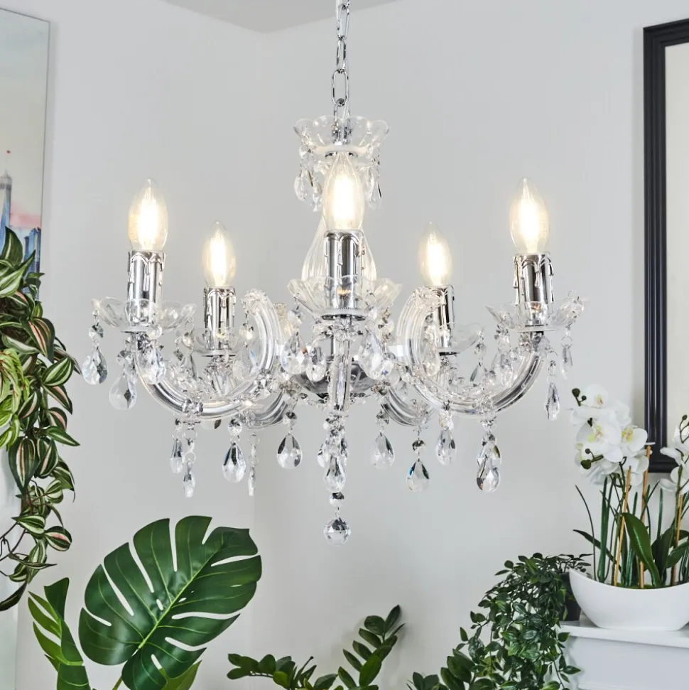 Lustre Malmback Chrome, Transparent, 5 Lumieres