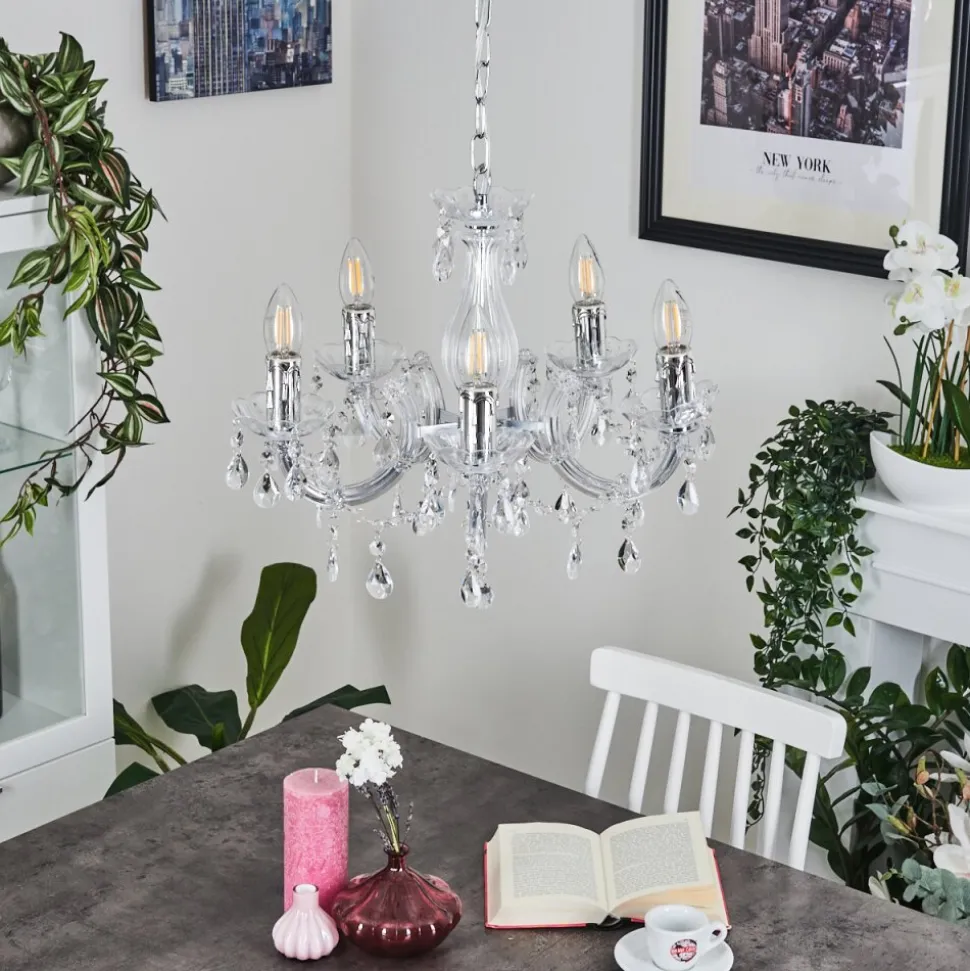 Lustre Malmback Chrome, Transparent, 5 Lumieres