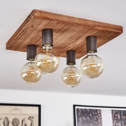 Plafonnier Amnicon Bois Fonce, Noir, 4 Lumieres