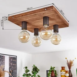 Plafonnier Amnicon Bois Fonce, Noir, 4 Lumieres