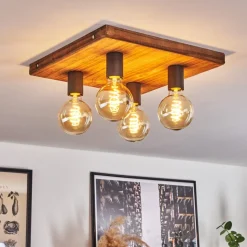 Plafonnier Amnicon Bois Fonce, Noir, 4 Lumieres